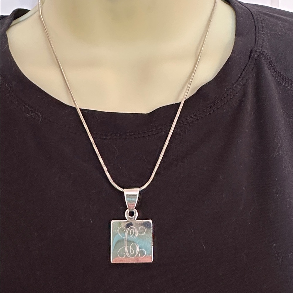 Main Street‎ Collection Silver Tone Serpentine Chain Square “C” Pendant Necklace